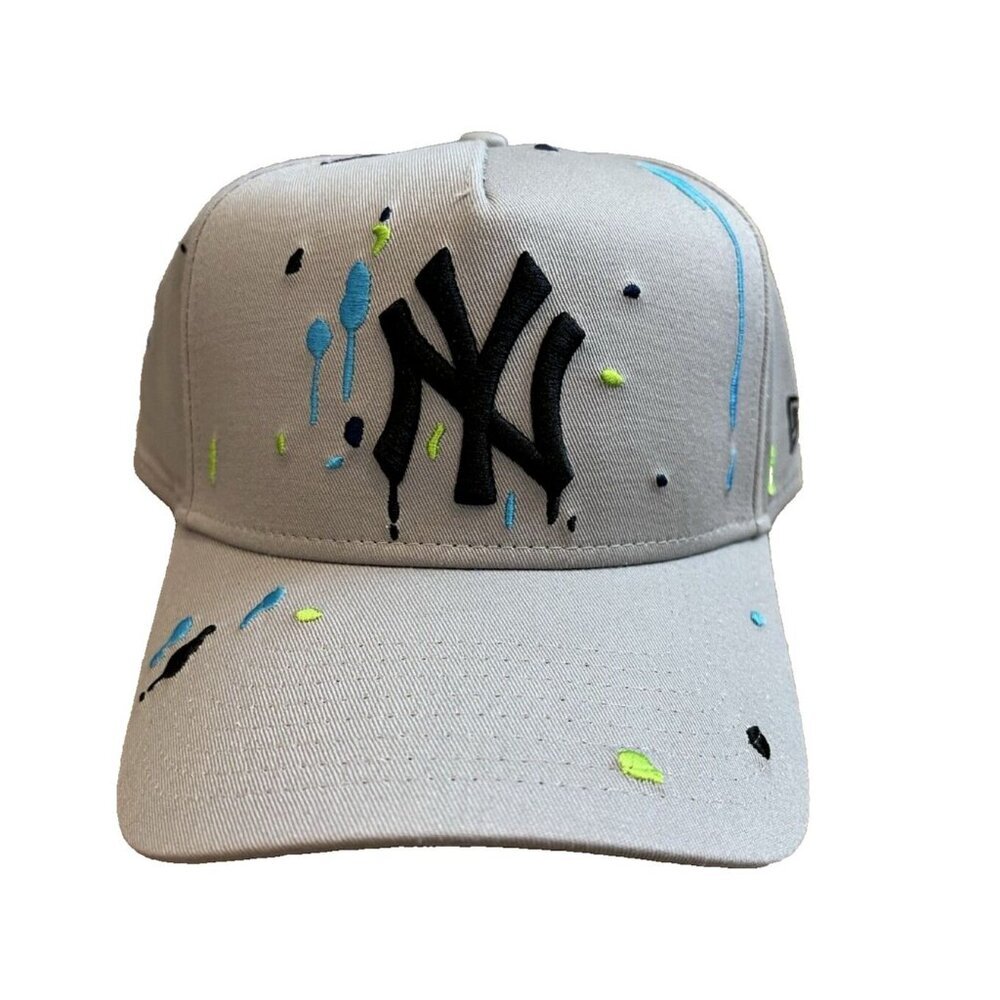 NY YANKEES hat Rare New Era Gray splash splatter embroidered‎ snap back